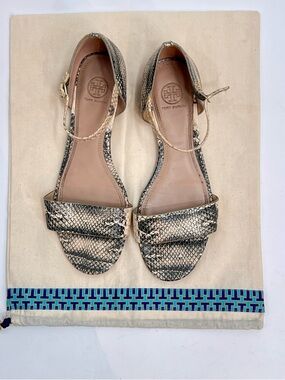 Tory Burch Savannah snakeskin sandals 10